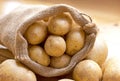 Fresh raw potatoes in a burlap sack Royalty Free Stock Photo