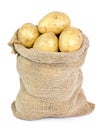 Fresh raw potatoes in a burlap sack Royalty Free Stock Photo