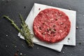 Fresh raw Prime Black Angus beef burger patty