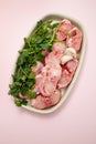 Fresh raw rabbit meat on dish Royalty Free Stock Photo