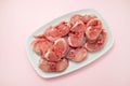 Fresh raw rabbit meat on dish Royalty Free Stock Photo