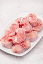 Fresh raw rabbit meat on dish Royalty Free Stock Photo
