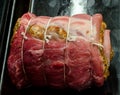 Fresh raw red meat stuffed roast