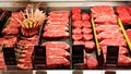 Fresh raw red meat in supermarket