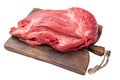 Fresh Raw Round Silverside beef meat cut, inside round with hrebs for roasting. isolated on white background. Top view Royalty Free Stock Photo
