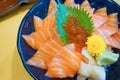 Fresh raw salmon with salmon eggs or Ikura and wasabi on topped rice bowl donburi Royalty Free Stock Photo