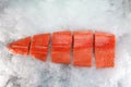 Fresh raw salmon fillet on ice