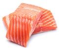 Fresh raw salmon fillets on white background