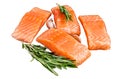 Fresh Raw salmon fish fillet steaks Isolated on white background, top view. Royalty Free Stock Photo