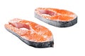 Fresh Raw Salmon Fish Steaks Isolated on white background, top view. Royalty Free Stock Photo