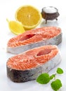 Fresh raw salmon steak slices Royalty Free Stock Photo