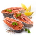 Fresh raw salmon steak slices Royalty Free Stock Photo