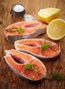 Fresh raw salmon steak slices Royalty Free Stock Photo