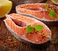 Fresh raw salmon steak slices Royalty Free Stock Photo