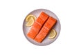 Fresh raw salmon steak with spices and herbs prepared for grilled baking Royalty Free Stock Photo