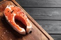 Fresh raw salmon steaks with salt, pepper Royalty Free Stock Photo