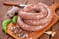 Fresh raw sausage. Ingredient, charcuterie Royalty Free Stock Photo