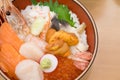 Fresh raw seafood mixed rice bowl Kaisen-don, Japanese tasty food Royalty Free Stock Photo