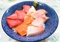 Fresh raw seafood mixed rice bowl sashimi with rice