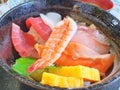 Fresh raw-seafood on rice Kaisen Don.