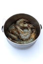 Fresh raw shrimp in a metal bowl Royalty Free Stock Photo