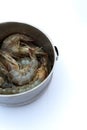 Fresh raw shrimp in a metal bowl Royalty Free Stock Photo