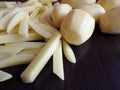 Raw Potato sliced strips prepared for French fries Royalty Free Stock Photo