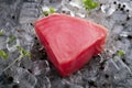 Fresh raw tuna fillet on ice cut into steak Royalty Free Stock Photo