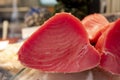 Fresh raw tuna fish fillet used for steaks for sale on fish market Royalty Free Stock Photo