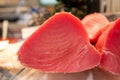 Fresh raw tuna fish fillet used for steaks for sale on fish market Royalty Free Stock Photo