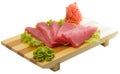 Fresh raw tuna fish pieces on plate isolated Royalty Free Stock Photo