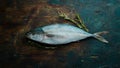 Fresh raw tuna fish with spices on a dark background. Royalty Free Stock Photo