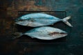 Fresh raw tuna fish with spices on a dark background. Royalty Free Stock Photo