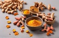 Fresh Raw turmeric and turmeric powder on white background Royalty Free Stock Photo