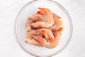 Fresh Raw Unpeeled Shrimp in a Clear Glass Bowl Royalty Free Stock Photo