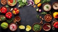 Fresh raw vegetables on a blackboard with space for text or title Royalty Free Stock Photo