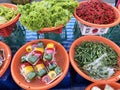 Fresh raw vegetables on the display in market Royalty Free Stock Photo