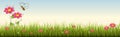 Fresh realistic green grass with red flowers - vector illustration