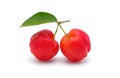 Fresh red acerola cherries isolated on white background Royalty Free Stock Photo