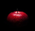 Fresh red apple with droplets of water against black background Royalty Free Stock Photo