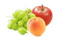 Fresh red apple, green grapes and apricots isolated on white background Royalty Free Stock Photo