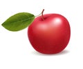 Fresh red apple with green leaf. Royalty Free Stock Photo