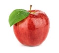 Fresh red apple with green leaf Royalty Free Stock Photo