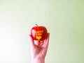 Fresh red apple in hand with words I love you and heart Royalty Free Stock Photo