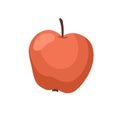 Fresh red apple icon. Whole ripe fruit with stem. Healthy vitamin food. Natural organic snack. Colored flat cartoon