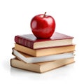 Fresh Red Apple on Stack of Books Isolated on Transparent Background Royalty Free Stock Photo