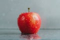 Fresh Red Apple with Water Droplets on Glossy Surface Against Gray Background Royalty Free Stock Photo