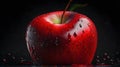 Fresh red apple with water drops on black background, close-up Royalty Free Stock Photo