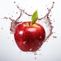 Fresh red apple in water splash on white backround. Juicy fruit. Generative AI Royalty Free Stock Photo