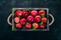 Fresh red apples in a wooden box. Organic food. Royalty Free Stock Photo